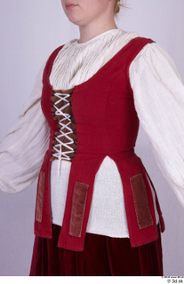  Photos Woman in Historical Dress 63 17th century Traditional dress historical clothing red white vest with shirt upper body 0002.jpg